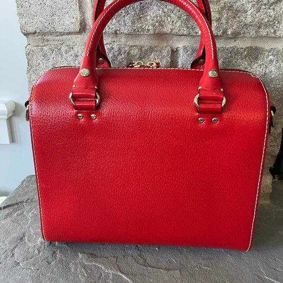 Kate Spade Red Leather Wellesley purse detachable cross-body strap gold hardware - Picture 4 of 11